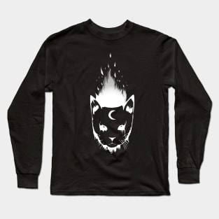 witch moon cat on fire Long Sleeve T-Shirt